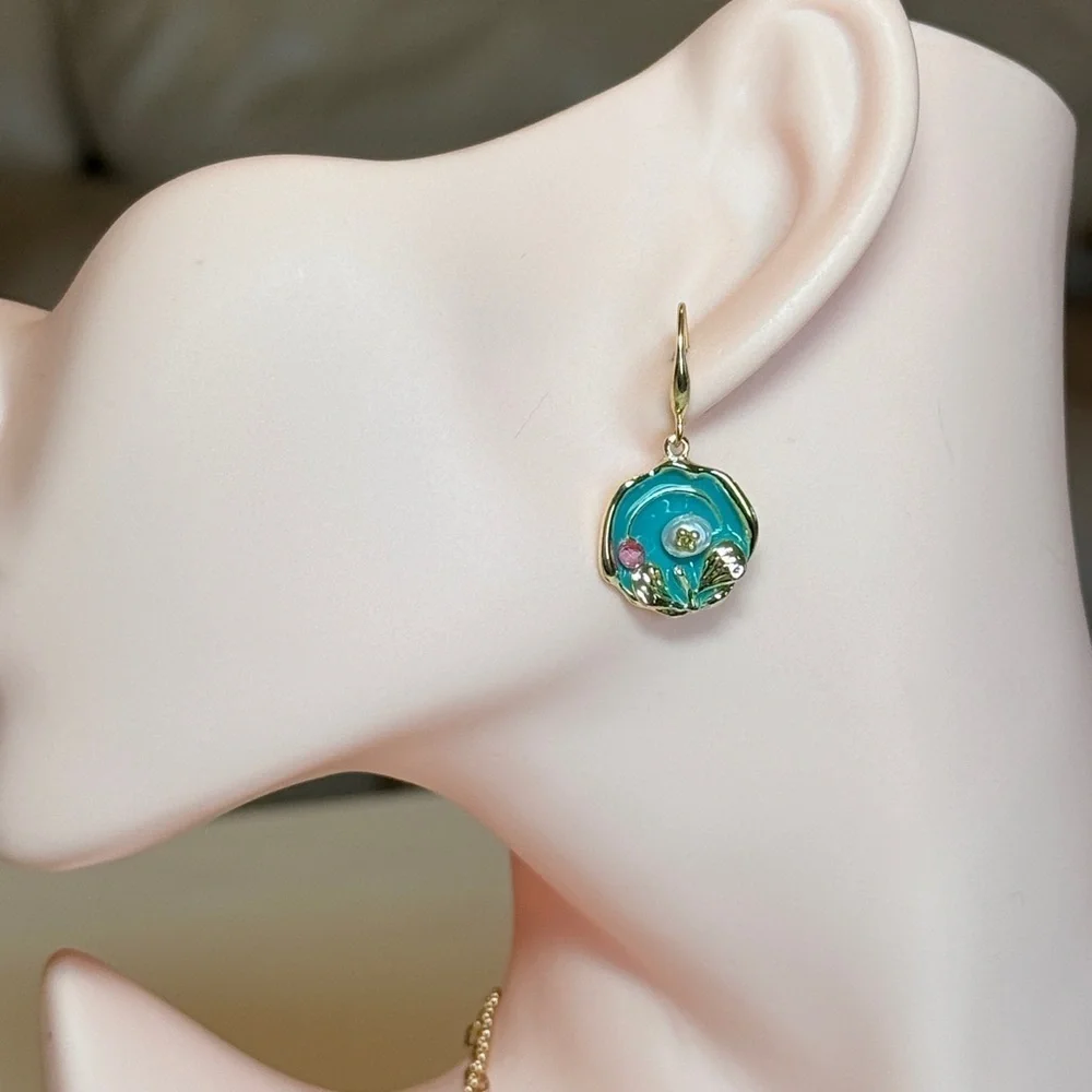 Elegant Gold and Blue Floral Earrings